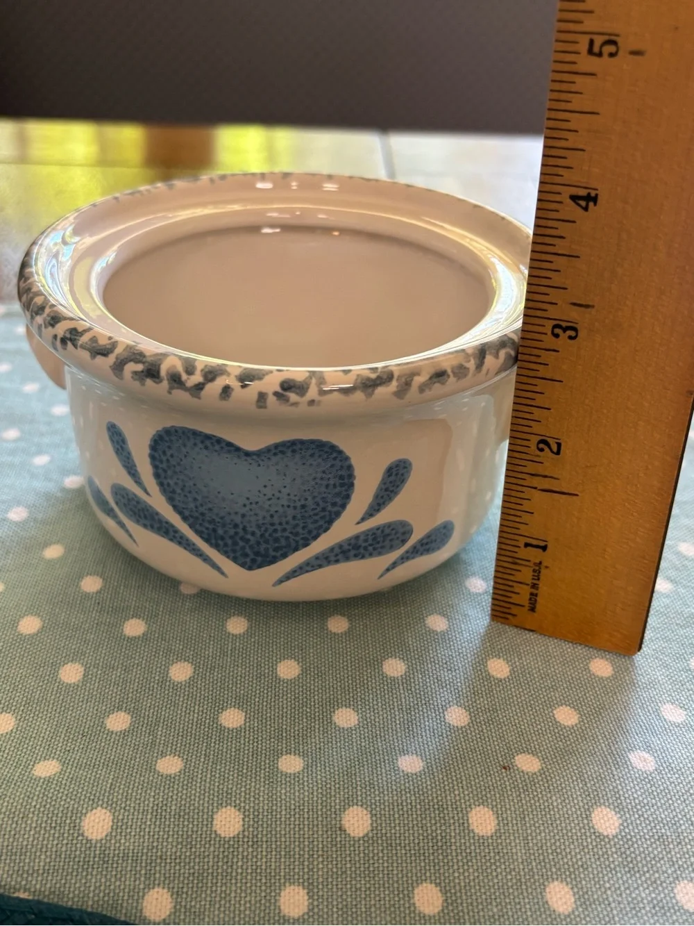 Blue Heart Sponge Pattern Crock with Lid County Kitchen Farmhouse Cottage Core